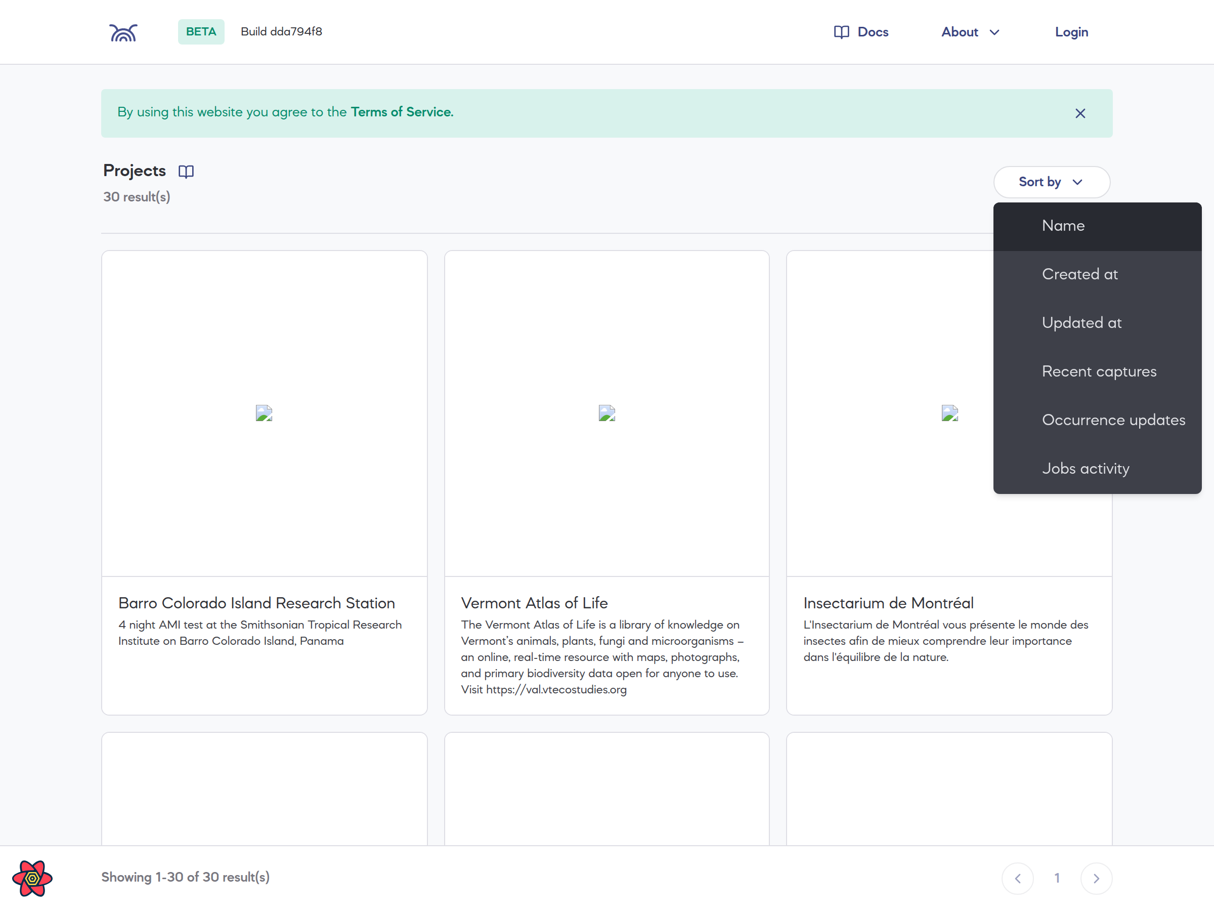 Projects sort dropdown with new options
